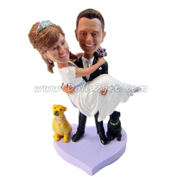 Wedding Bobbleheads With Pets CakeToppers