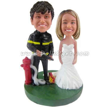 Firefighters wedding caketopper bobbleheads