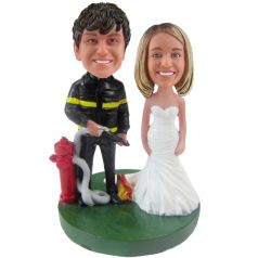 Firefighters wedding caketopper bobbleheads